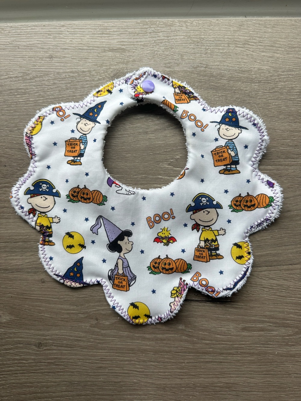 Halloween Print Kids Bib - White with Orange & Purple